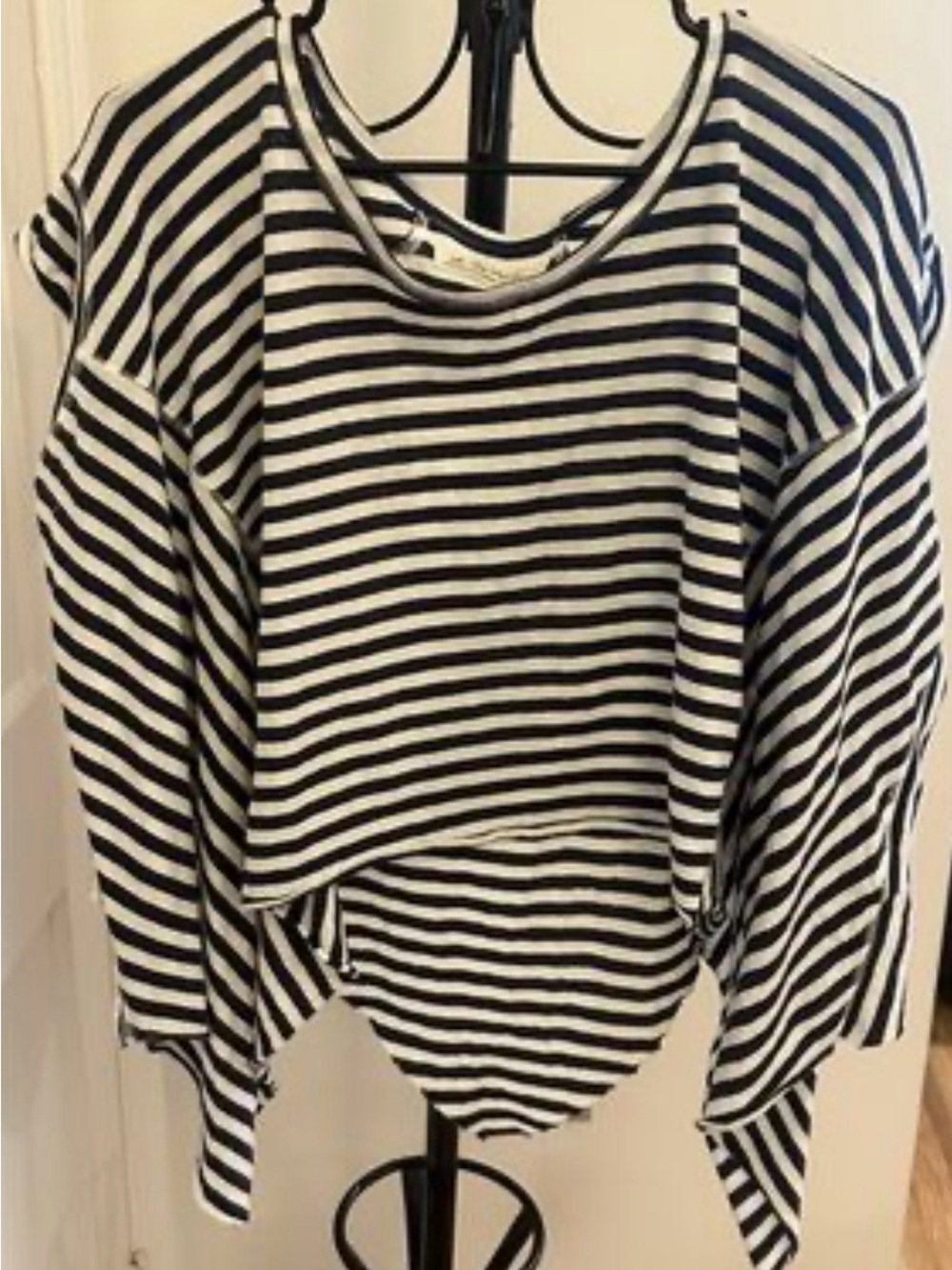 We The Free- Black and White Striped Short Sleeve Tee- Poncho type- Size M.